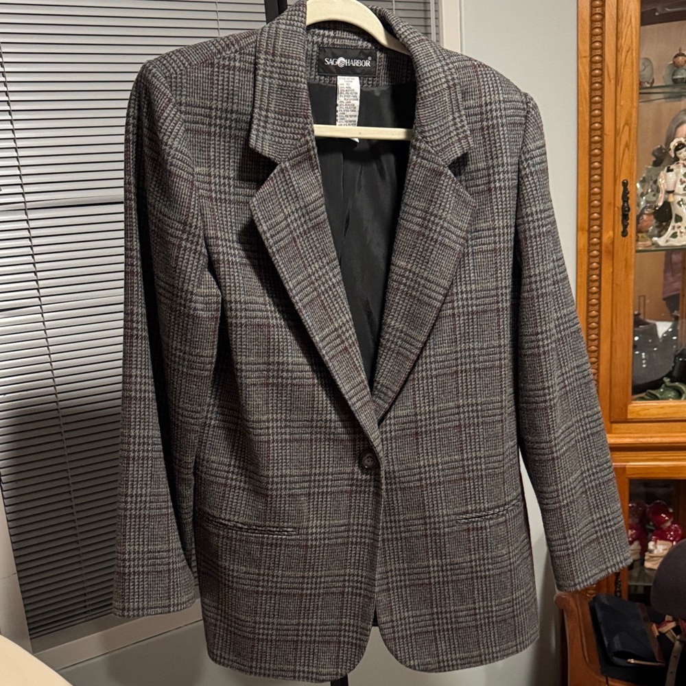 Sag Harbor Women's Gray Plaid Blazer Jacket